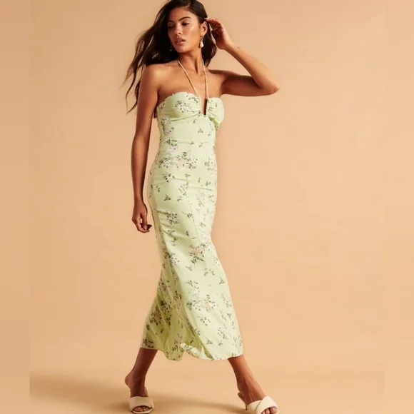 Abercrombie & Fitch Green Floral Halter Dress NWT - Picture 4 of 8